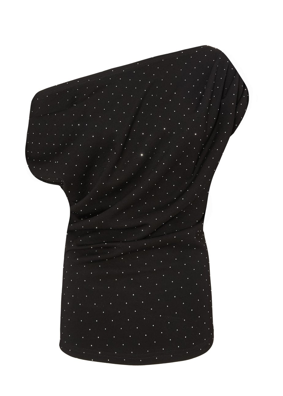 Quiz Black Diamante Drape Neck Top