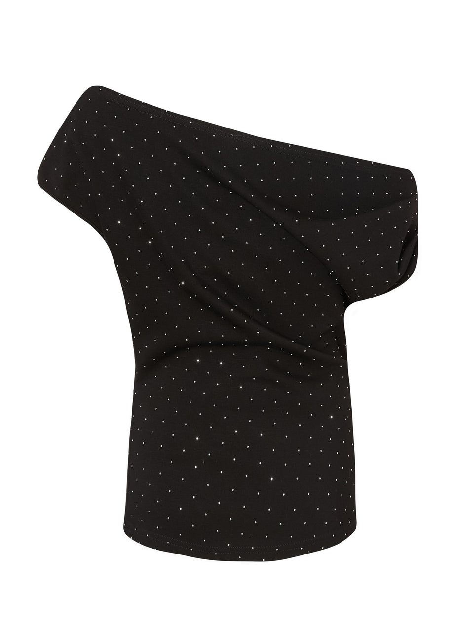 Quiz Black Diamante Drape Neck Top