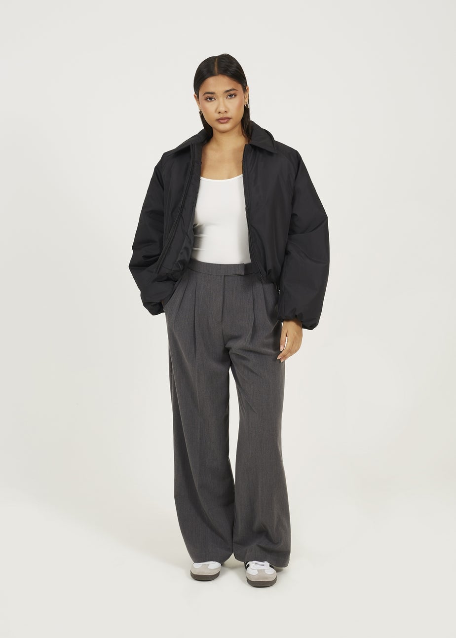 Brave Soul Black Cropped Oversized Raglan Sleeve Padded Jacket