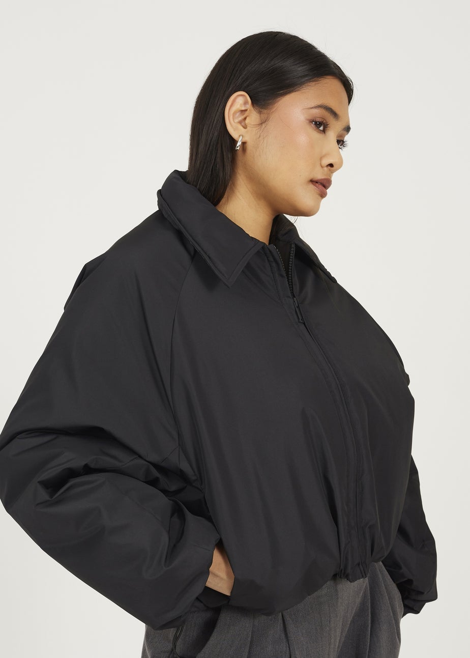 Brave Soul Black Cropped Oversized Raglan Sleeve Padded Jacket