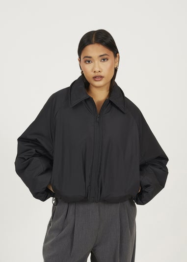 Brave Soul Black Cropped Oversized Raglan Sleeve Padded Jacket