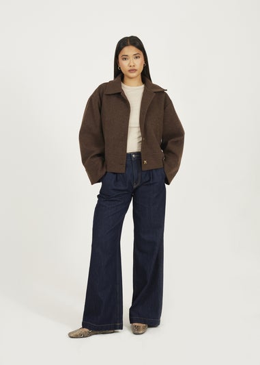 Brave Soul Chocolate Short Collared Jacket