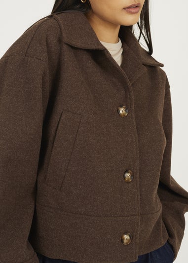 Brave Soul Chocolate Short Collared Jacket