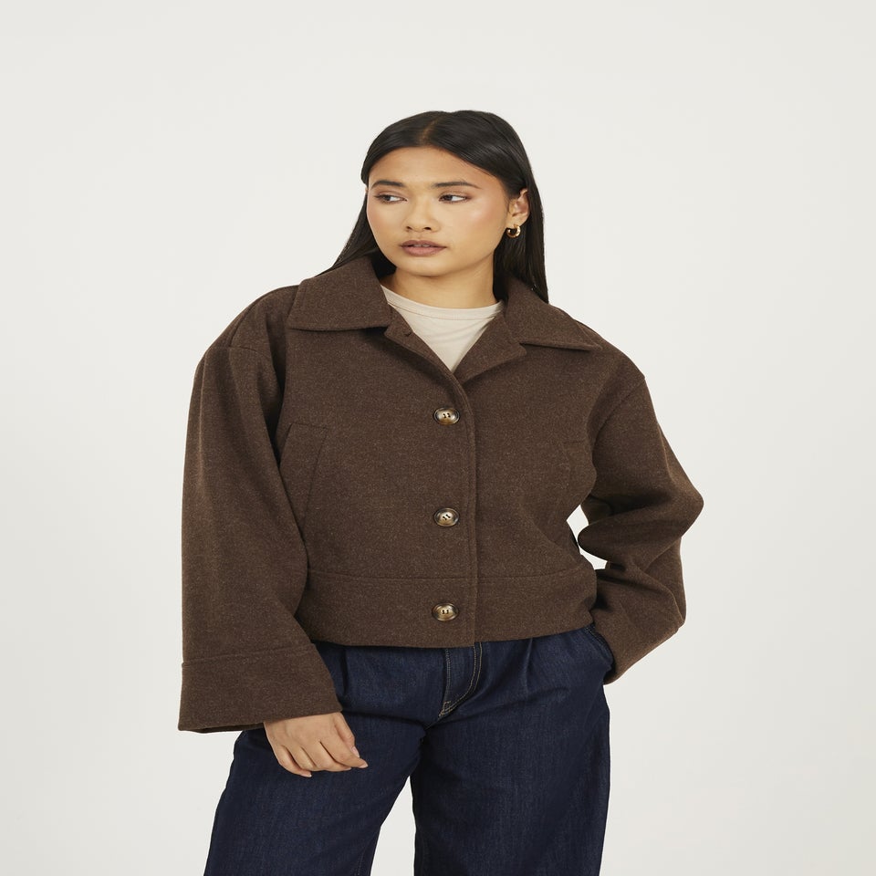 Brave Soul Chocolate Short Collared Jacket