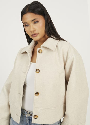 Brave Soul Beige Short Collared Jacket