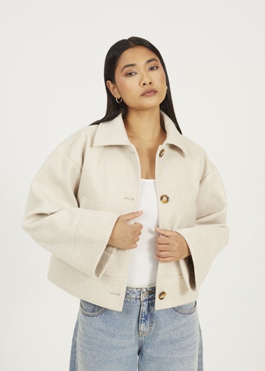 Brave Soul Beige Short Collared Jacket