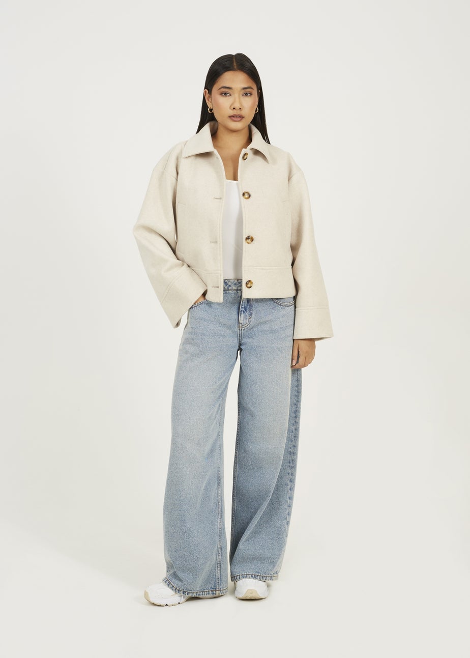 Brave Soul Beige Short Collared Jacket