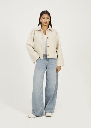 Brave Soul Beige Short Collared Jacket