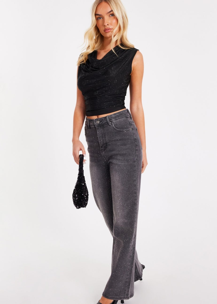 Quiz Grey Diamante Embellished Jeans