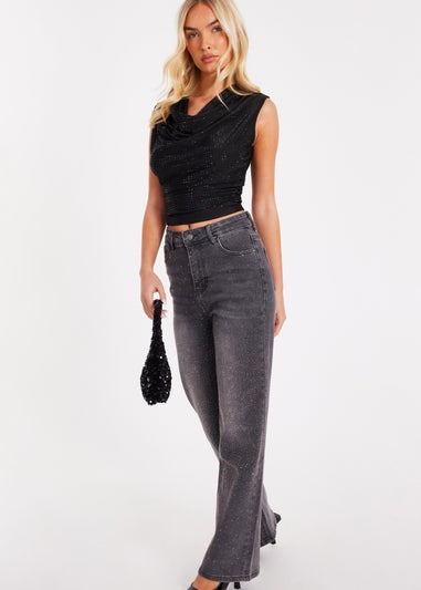 Quiz Grey Diamante Embellished Jeans