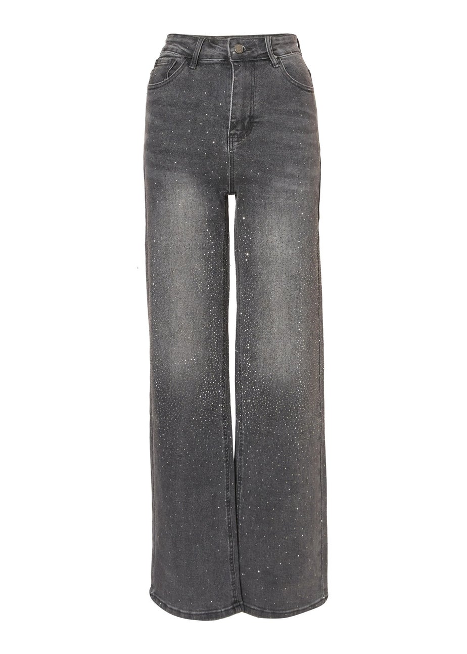 Quiz Grey Diamante Embellished Jeans