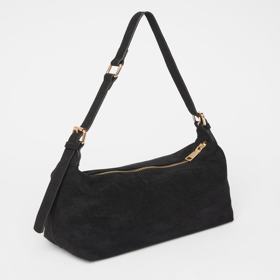 Quiz Black Faux Suede Shoulder Bag