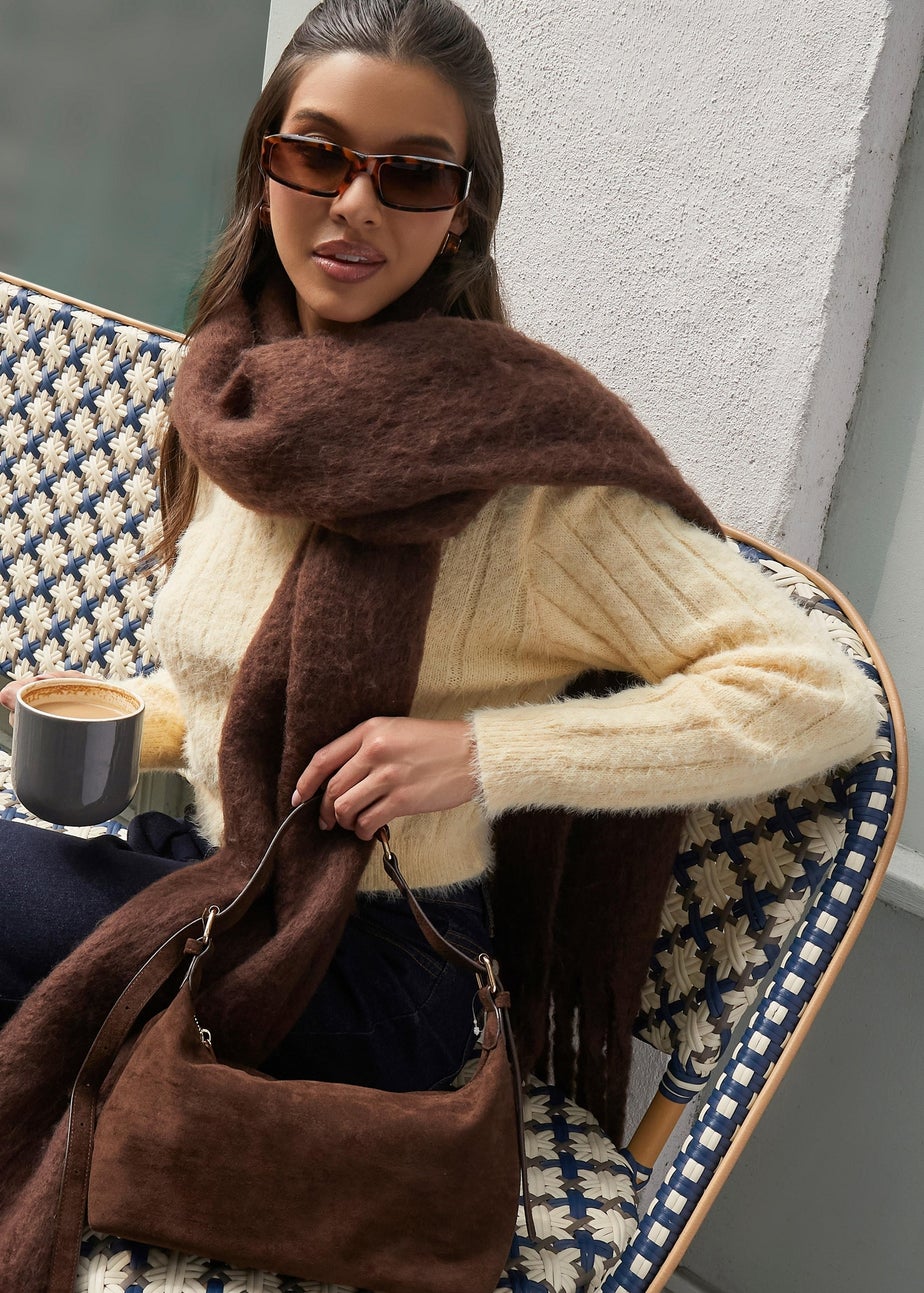 Quiz Brown Faux Suede Shoulder Bag