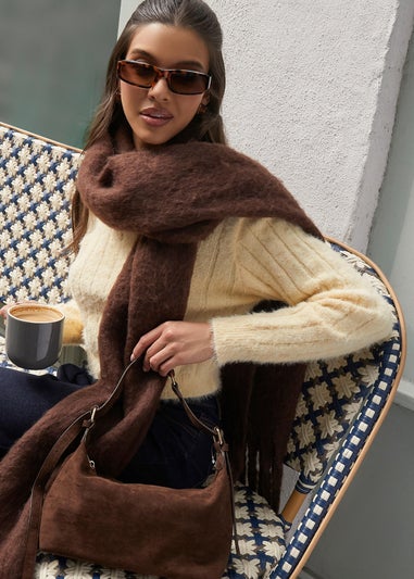 Quiz Brown Faux Suede Shoulder Bag