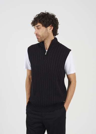 Brave Soul Black Sleeveless Quarter Zip Jumper