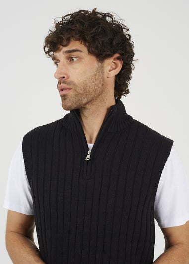 Brave Soul Black Sleeveless Quarter Zip Jumper