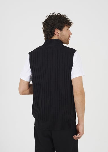 Brave Soul Black Sleeveless Quarter Zip Jumper