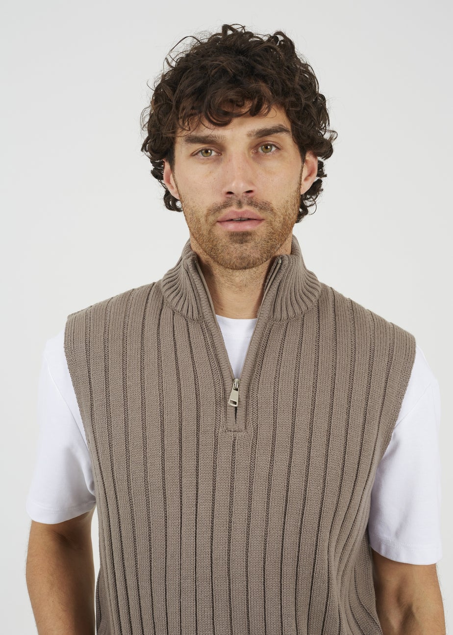 Brave Soul Grey Sleeveless Quarter Zip Jumper