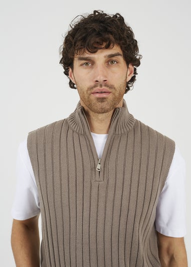 Brave Soul Grey Sleeveless Quarter Zip Jumper