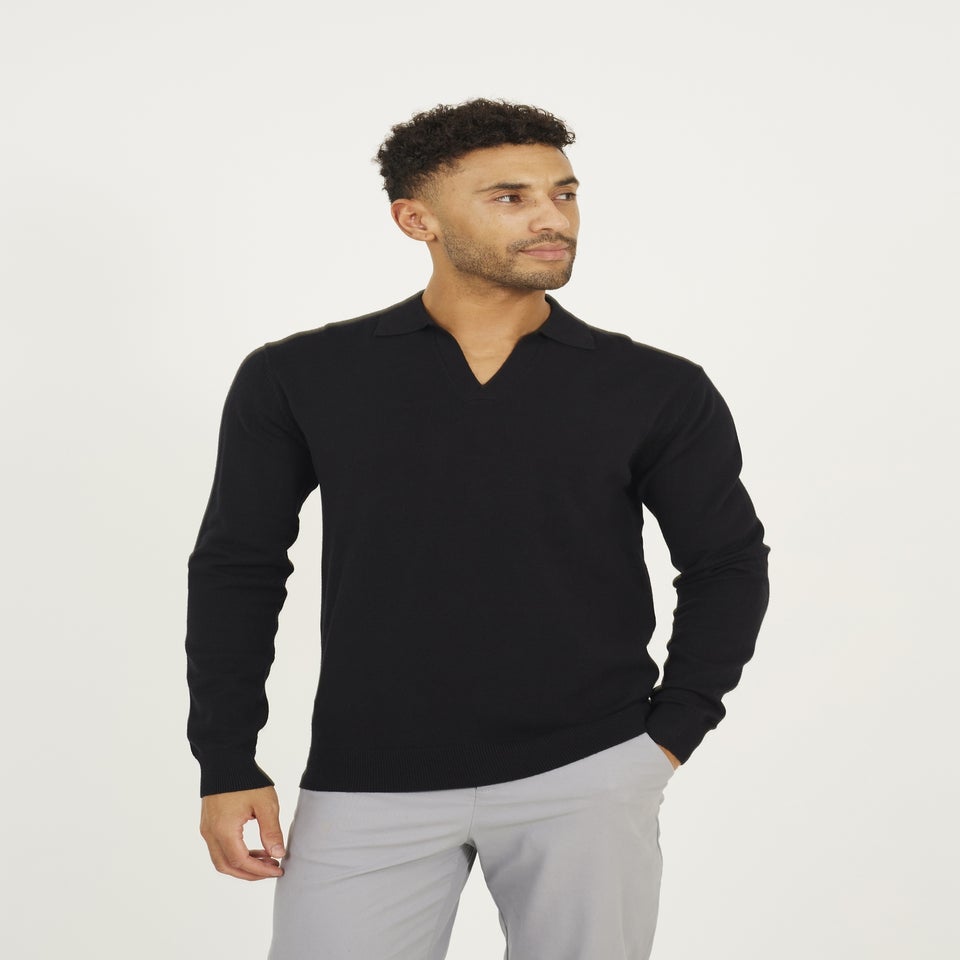 Brave Soul Black Long Sleeve Trophy Neck Polo