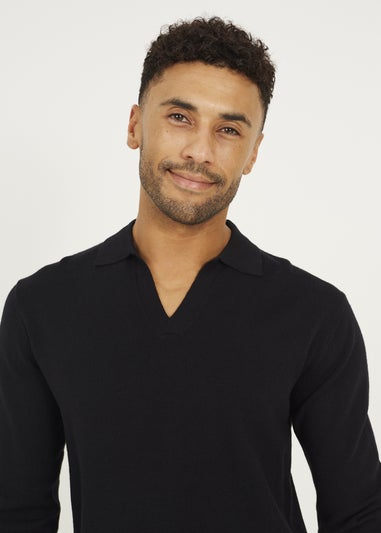 Brave Soul Black Long Sleeve Trophy Neck Polo