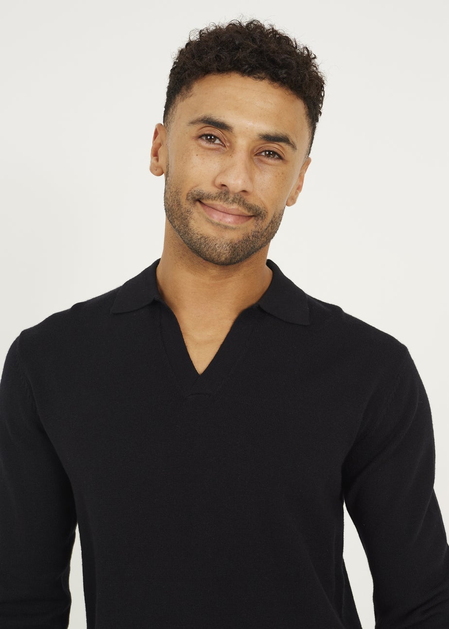 Brave Soul Black Long Sleeve Trophy Neck Polo