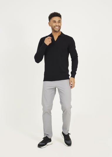 Brave Soul Black Long Sleeve Trophy Neck Polo