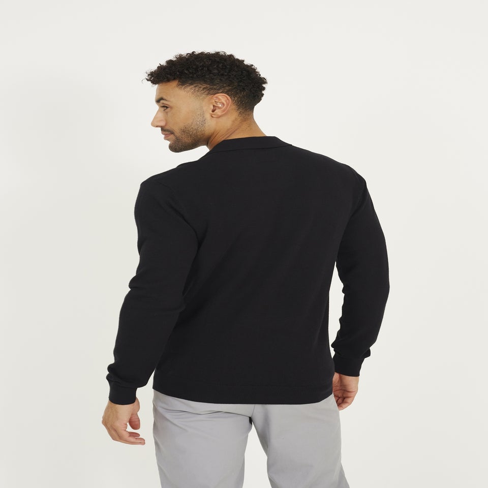 Brave Soul Black Long Sleeve Trophy Neck Polo