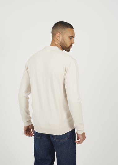 Brave Soul Cream Long Sleeve Trophy Neck Polo