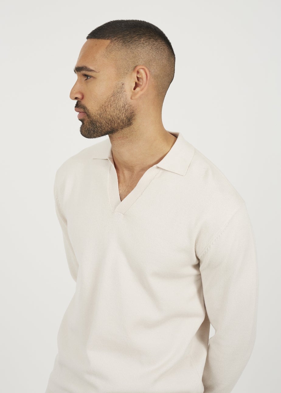 Brave Soul Cream Long Sleeve Trophy Neck Polo