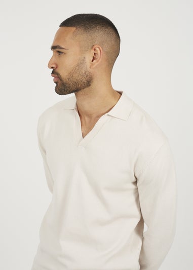 Brave Soul Cream Long Sleeve Trophy Neck Polo