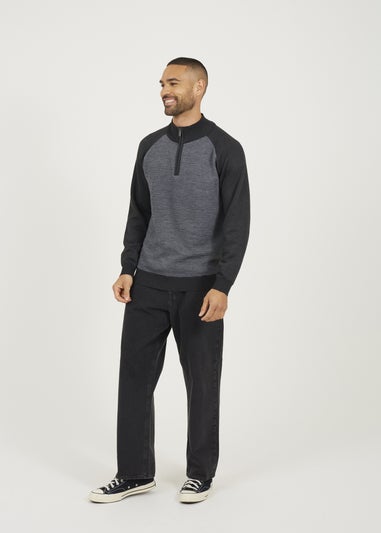 Brave Soul Charcoal Quarter Zip Funnel Neck Jumper