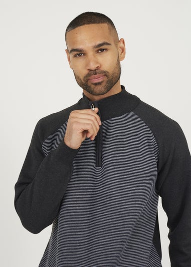 Brave Soul Charcoal Quarter Zip Funnel Neck Jumper