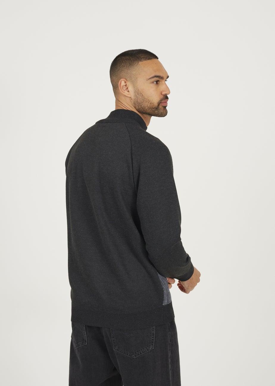 Brave Soul Charcoal Quarter Zip Funnel Neck Jumper
