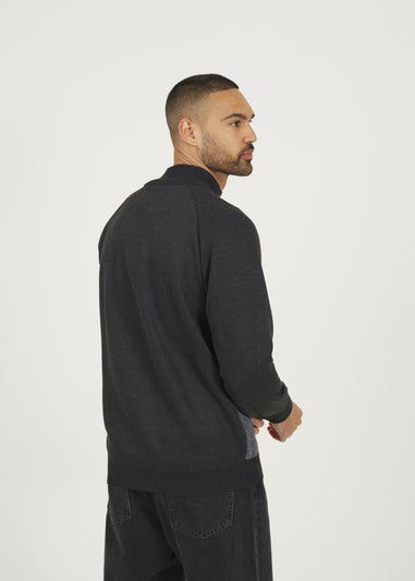 Brave Soul Charcoal Quarter Zip Funnel Neck Jumper