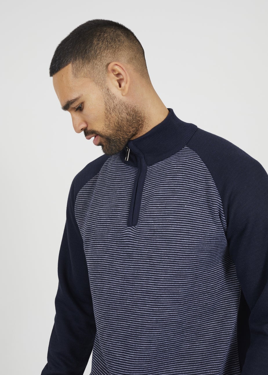 Brave Soul Navy Quarter Zip Funnel Neck Jumper