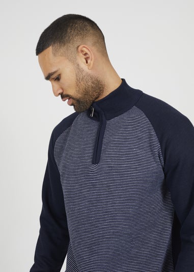 Brave Soul Navy Quarter Zip Funnel Neck Jumper