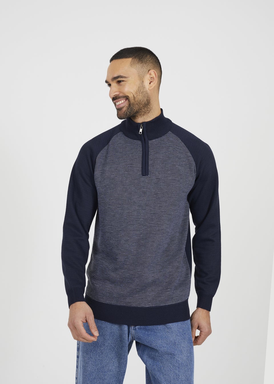 Brave Soul Navy Quarter Zip Funnel Neck Jumper