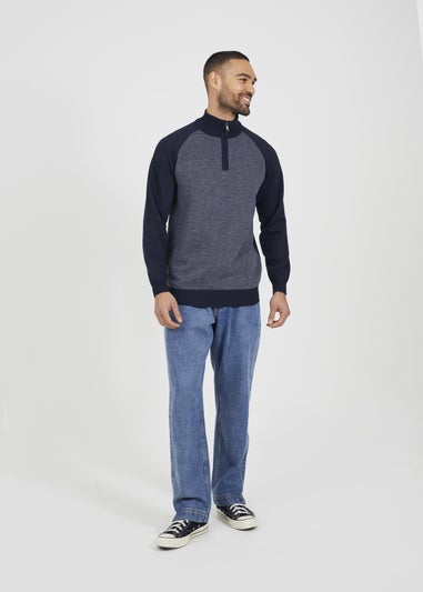 Brave Soul Navy Quarter Zip Funnel Neck Jumper