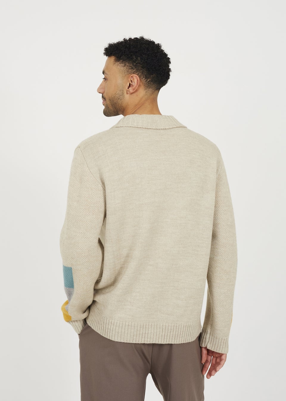 Brave Soul Beige Abstract Block Pattern Cardigan