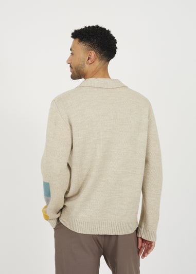 Brave Soul Beige Abstract Block Pattern Cardigan