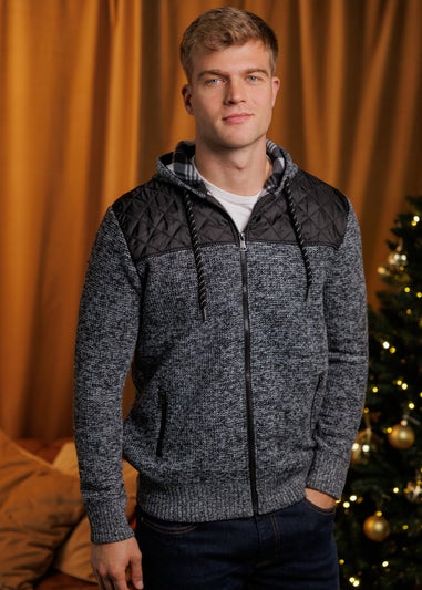 Brave Soul Black Full Zip Hoodie with Contrast Panel