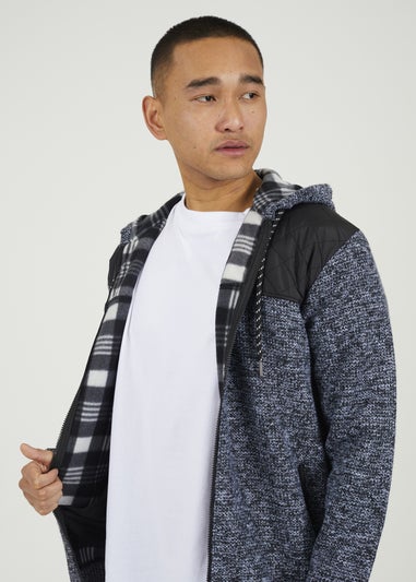 Brave Soul Black Full Zip Hoodie with Contrast Panel