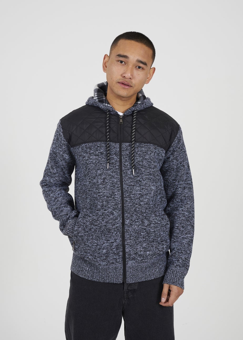 Brave Soul Black Full Zip Hoodie with Contrast Panel