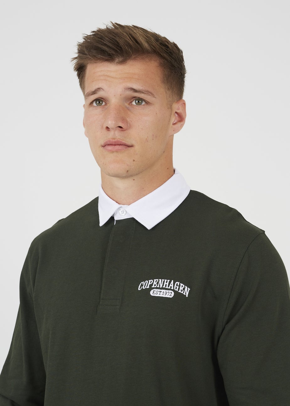 Brave Soul Dark Green Solid Colour Rugby Shirt