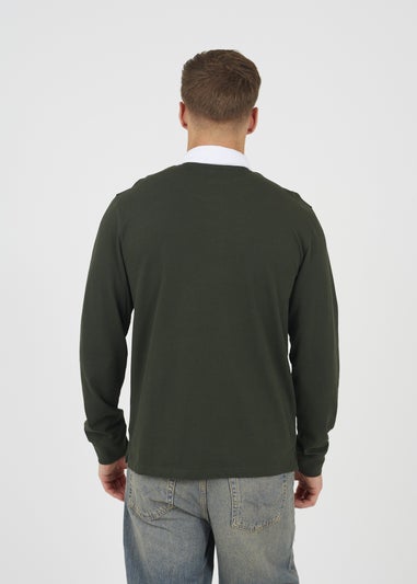 Brave Soul Dark Green Solid Colour Rugby Shirt