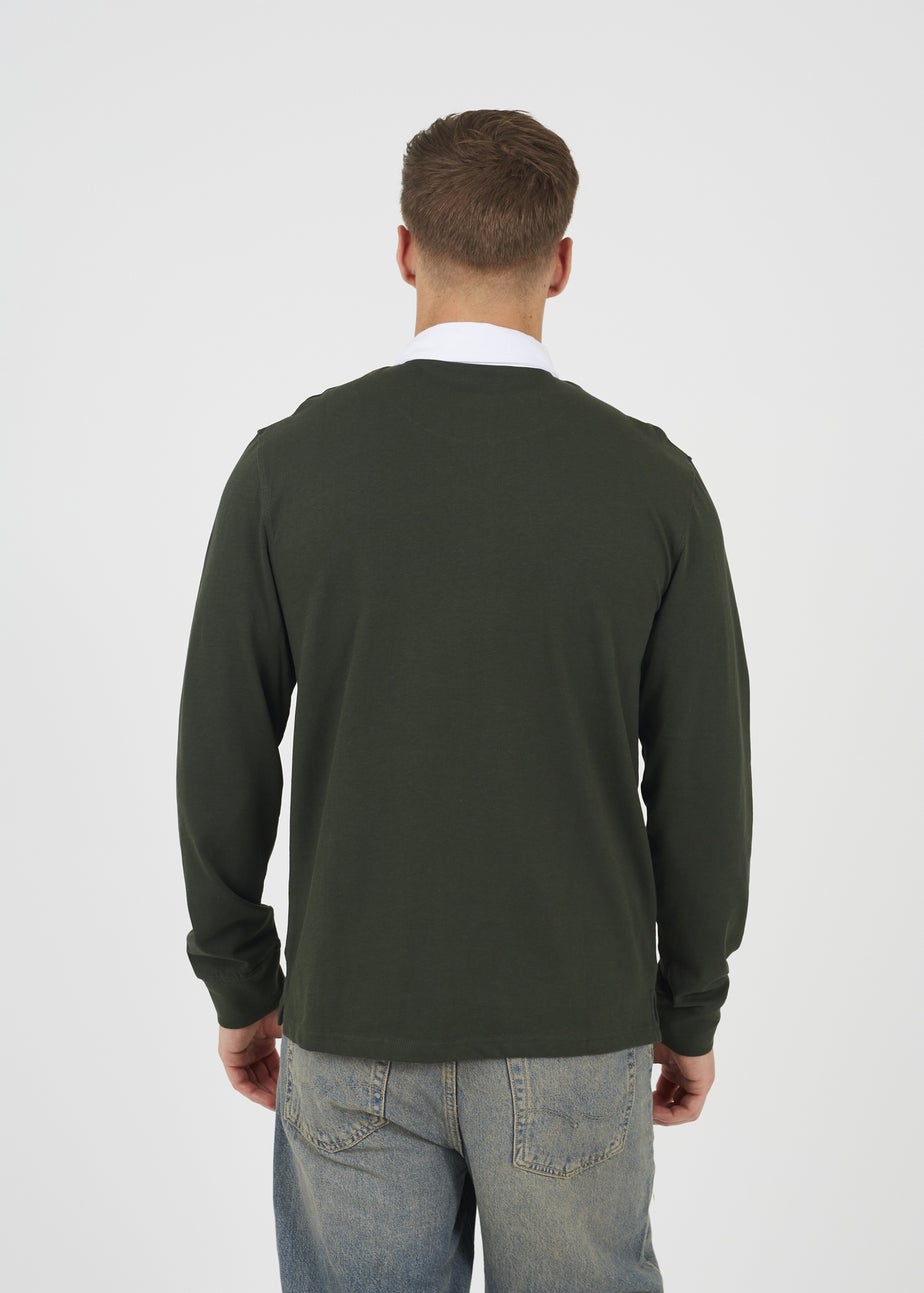 Brave Soul Dark Green Solid Colour Rugby Shirt