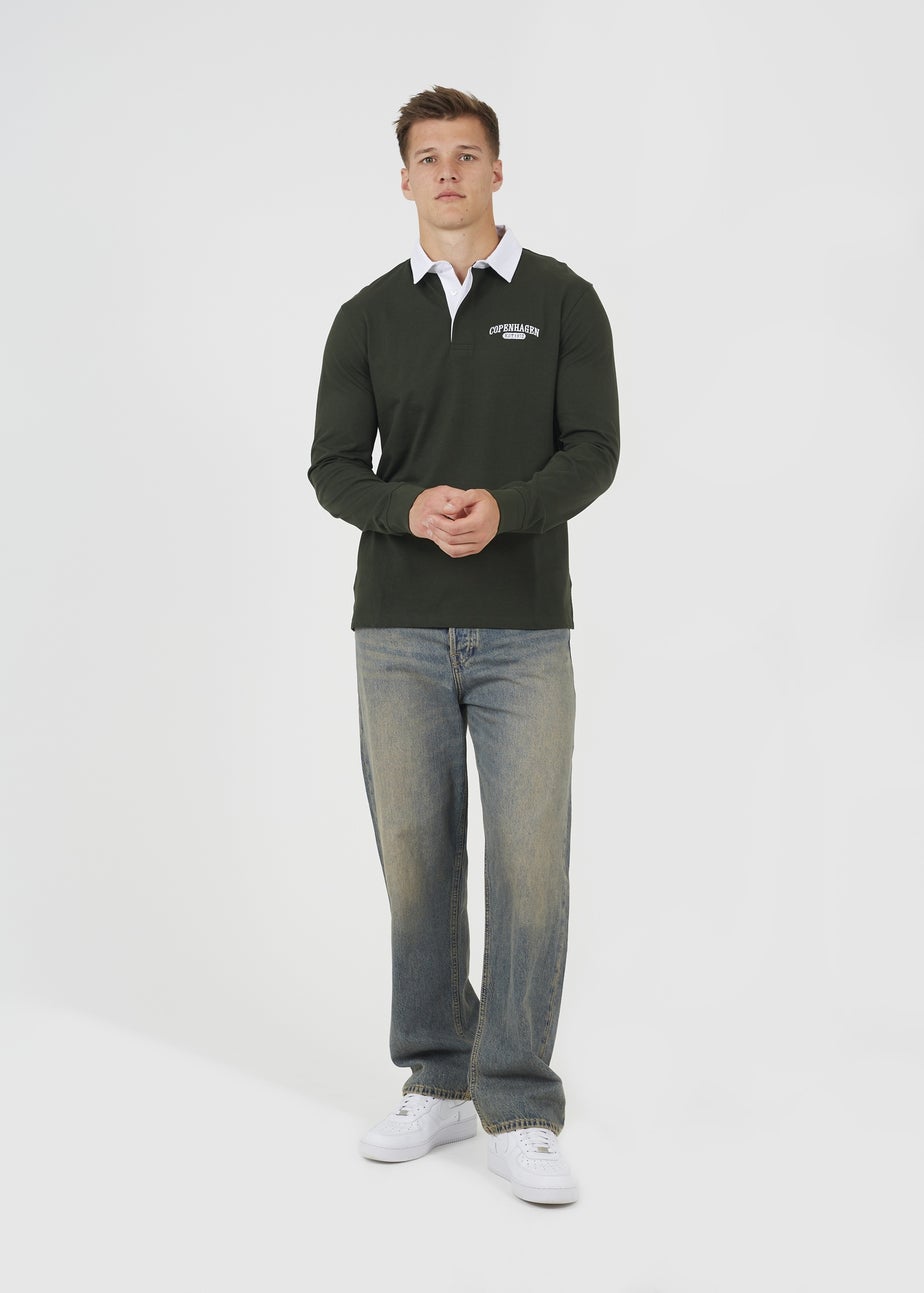 Brave Soul Dark Green Solid Colour Rugby Shirt