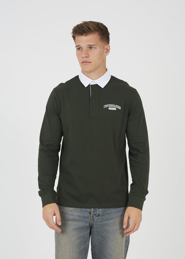 Brave Soul Dark Green Solid Colour Rugby Shirt