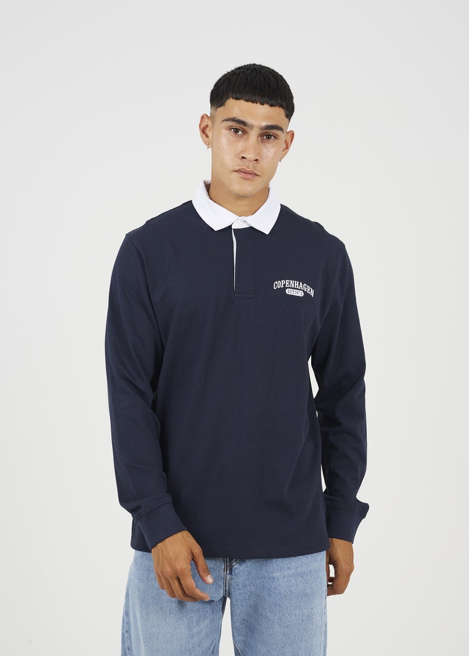 Brave Soul Navy Solid Colour Rugby Shirt